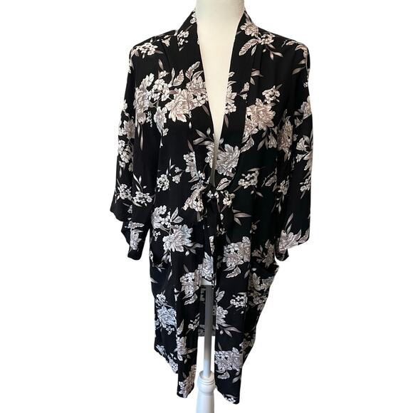 Spiritual Gangster Tops - Spiritual Gangster Maya Floral Tie Front Kimono Cover-Up Sz One Size Versatile